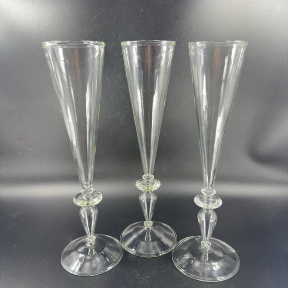 Venetian Clear Glass Champagne Flute Glasses Tall Elegant Delicate Italy Set 3 - Picture 10 of 16